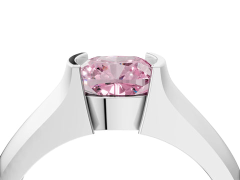 White gold Fancy Pink Cushion Cut Solitaire Bezel Set Diamond Ring with Wide Band_16