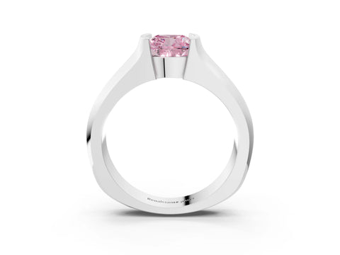 White gold Fancy Pink Cushion Cut Solitaire Bezel Set Diamond Ring with Wide Band_3