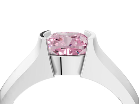 White gold Fancy Pink Cushion Cut Solitaire Bezel Set Diamond Ring with Wide Band_4