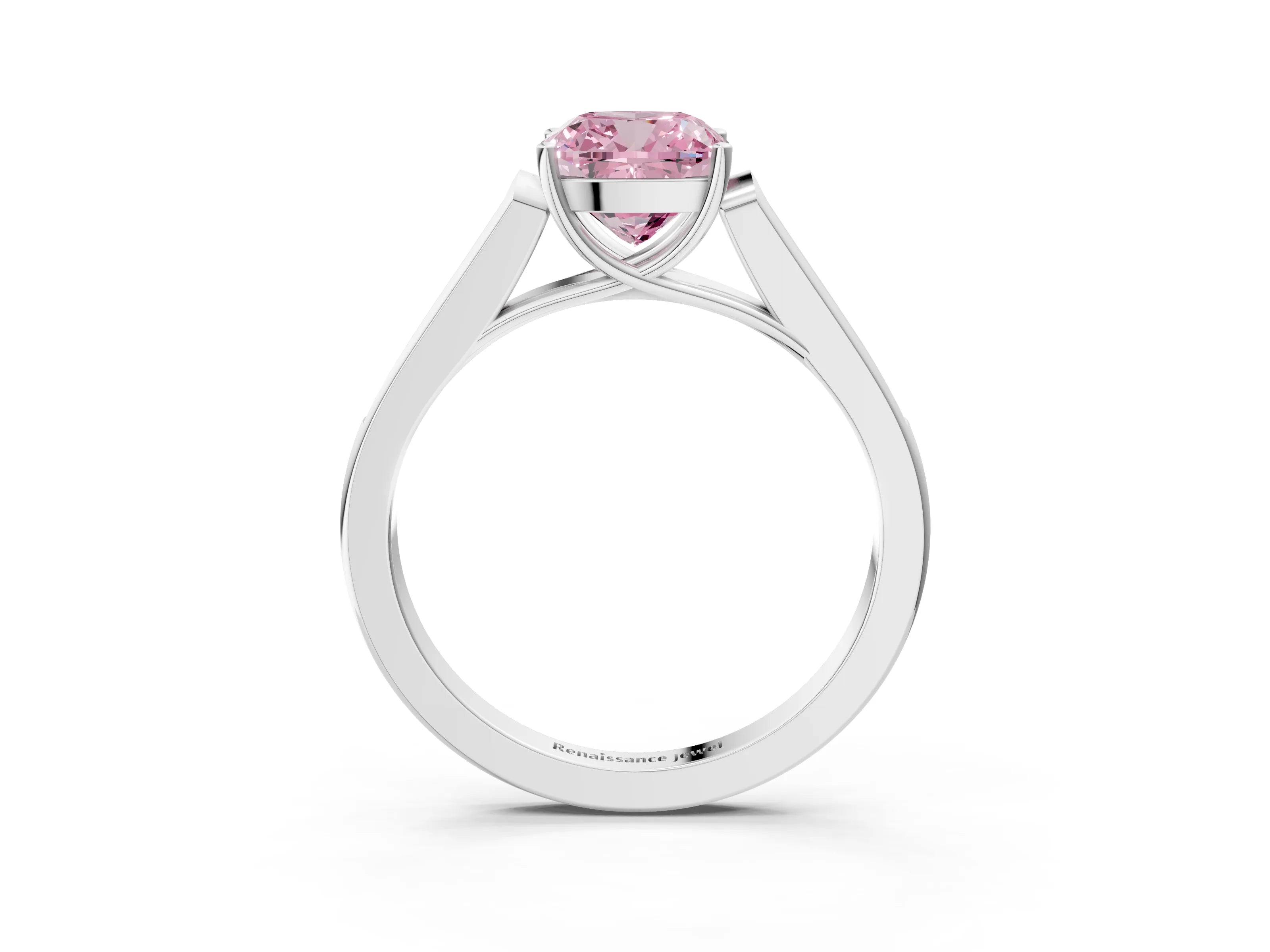 White gold Fancy Pink Cushion Cut Solitaire Cathedral Diamond Engagement Ring with Channel-Set Band and Four-Prong Setting_18