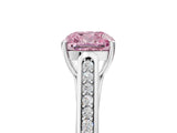 White gold Fancy Pink Cushion Cut Solitaire Cathedral Diamond Engagement Ring with Channel-Set Band and Four-Prong Setting_20