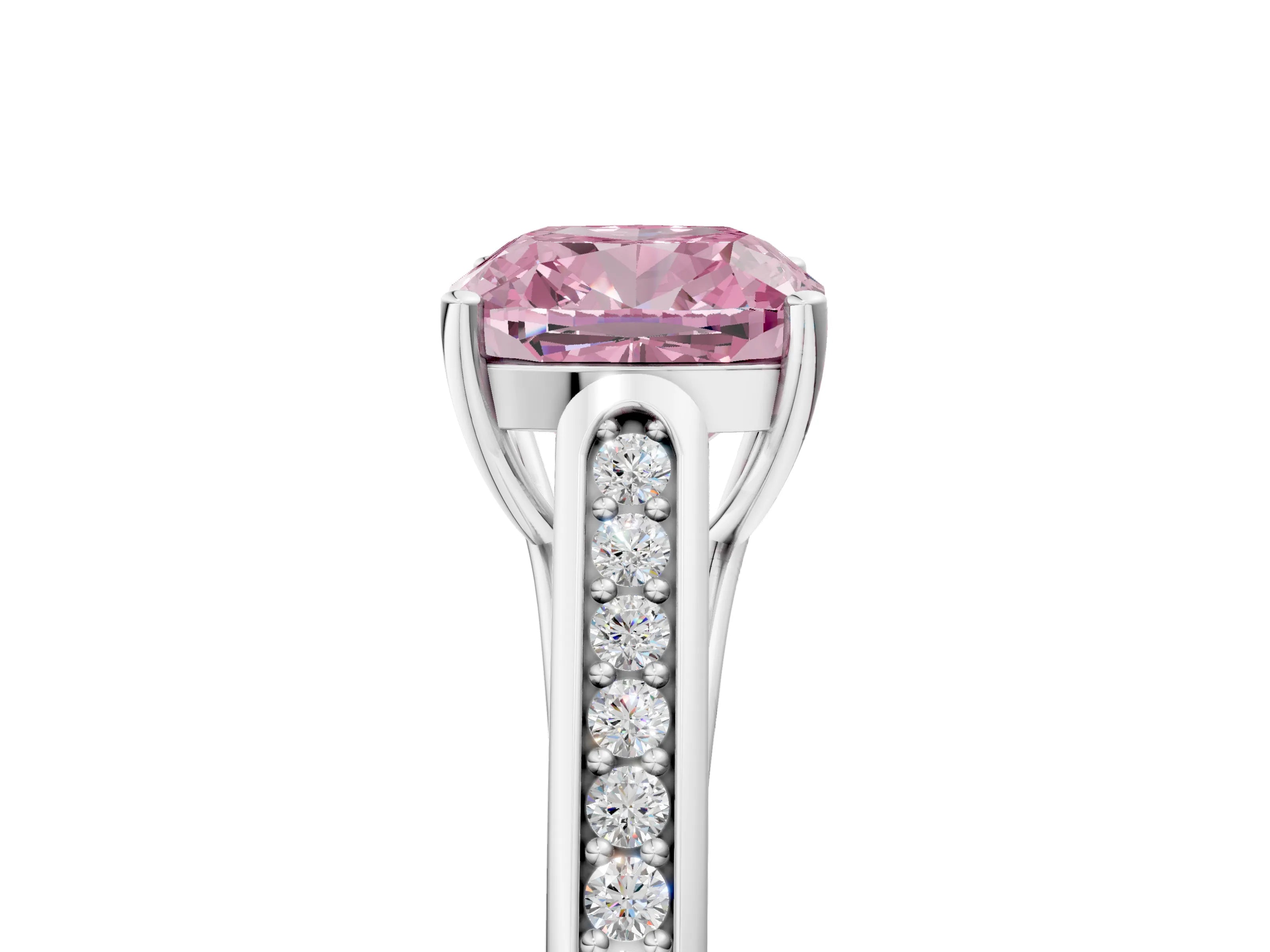 White gold Fancy Pink Cushion Cut Solitaire Cathedral Diamond Engagement Ring with Channel-Set Band and Four-Prong Setting_20
