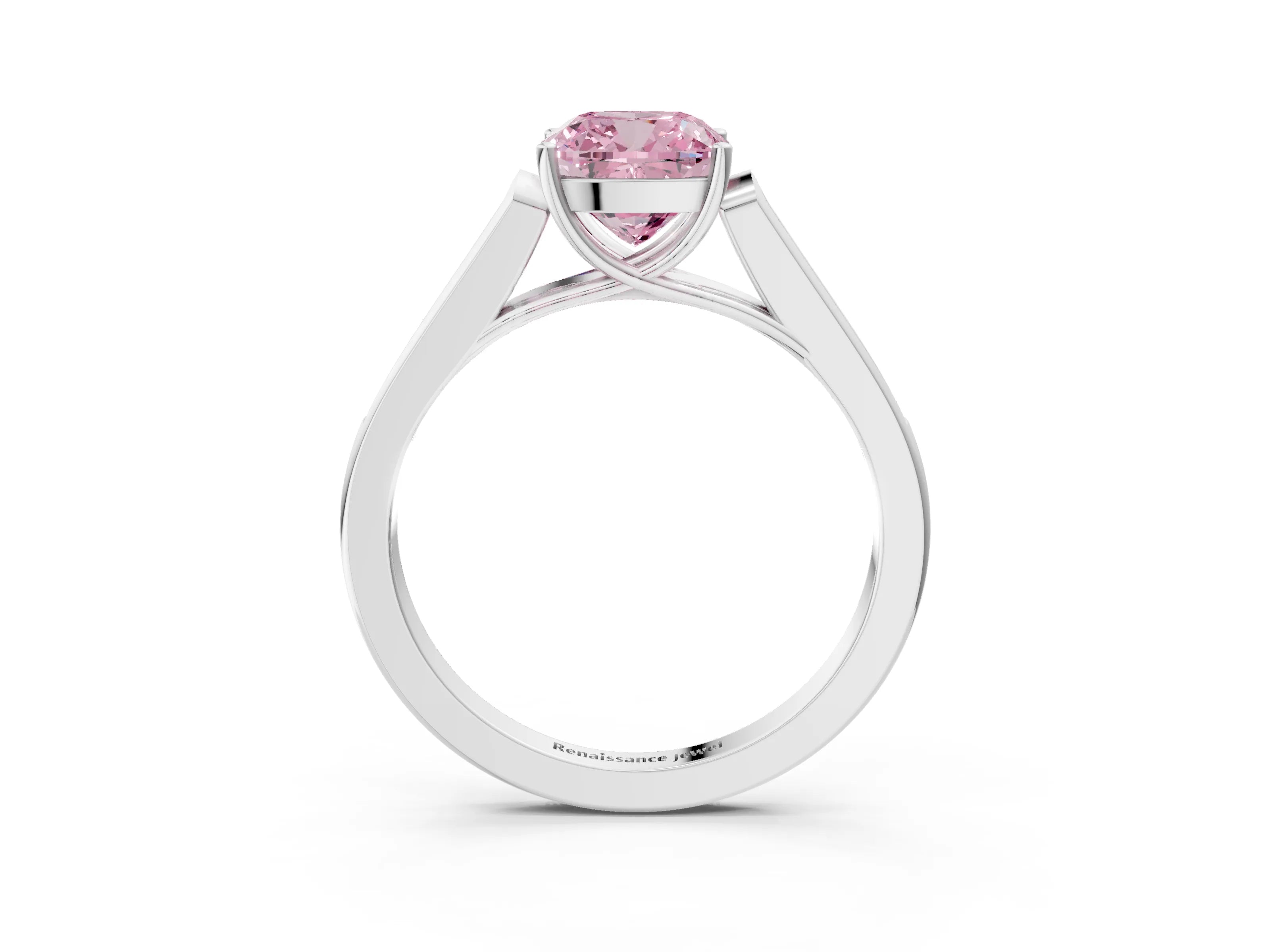 White gold Fancy Pink Cushion Cut Solitaire Cathedral Diamond Engagement Ring with Channel-Set Band and Four-Prong Setting_6