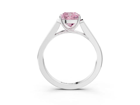 White gold Fancy Pink Cushion Cut Solitaire Cathedral Diamond Engagement Ring with Channel-Set Band and Four-Prong Setting_6