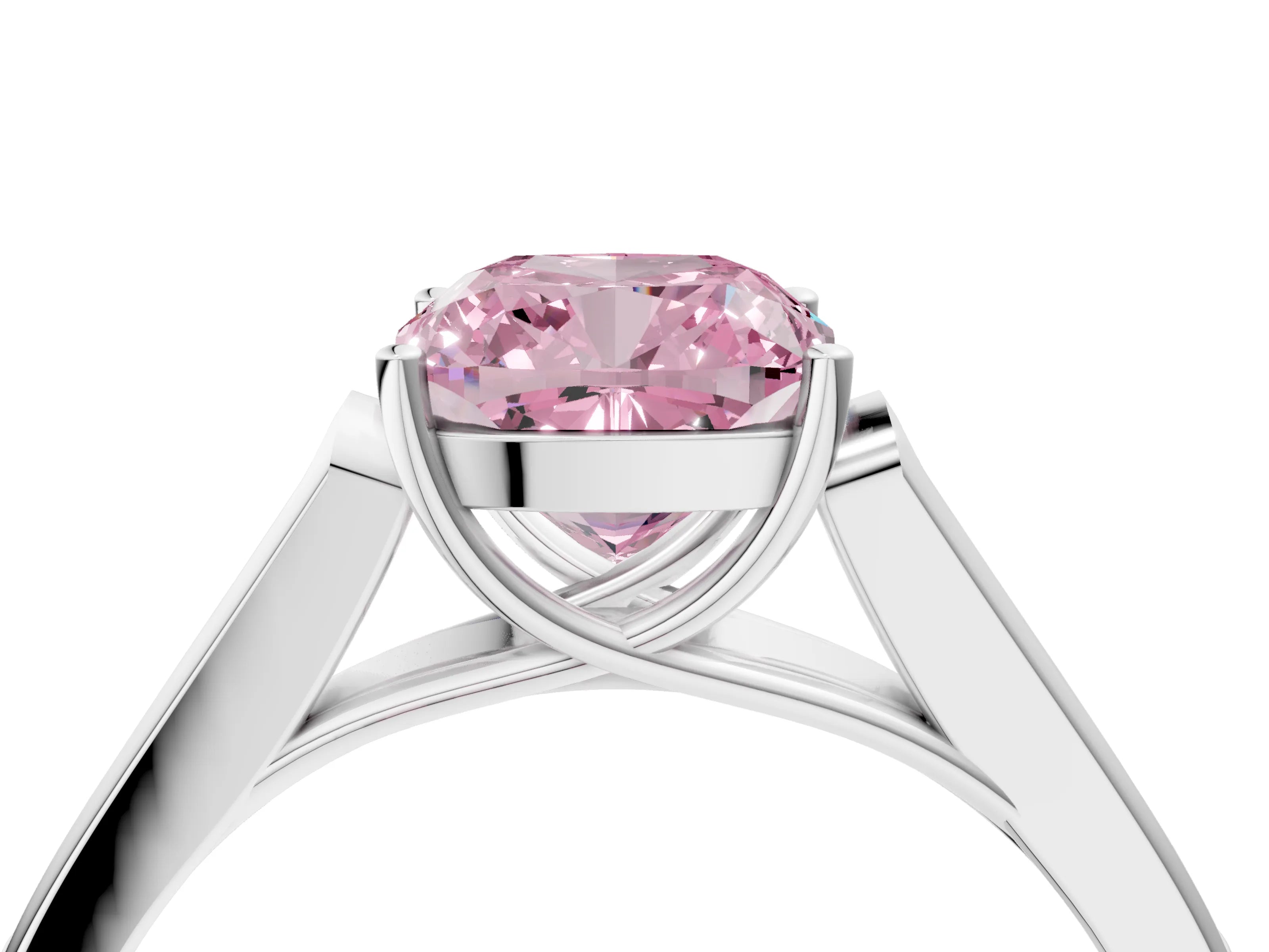 White gold Fancy Pink Cushion Cut Solitaire Cathedral Diamond Engagement Ring with Channel-Set Band and Four-Prong Setting_7