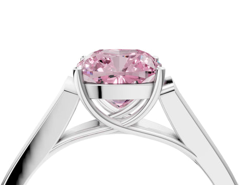 White gold Fancy Pink Cushion Cut Solitaire Cathedral Diamond Engagement Ring with Channel-Set Band and Four-Prong Setting_7