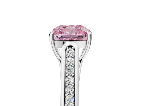 White gold Fancy Pink Cushion Cut Solitaire Cathedral Diamond Engagement Ring with Channel-Set Band and Four-Prong Setting_8