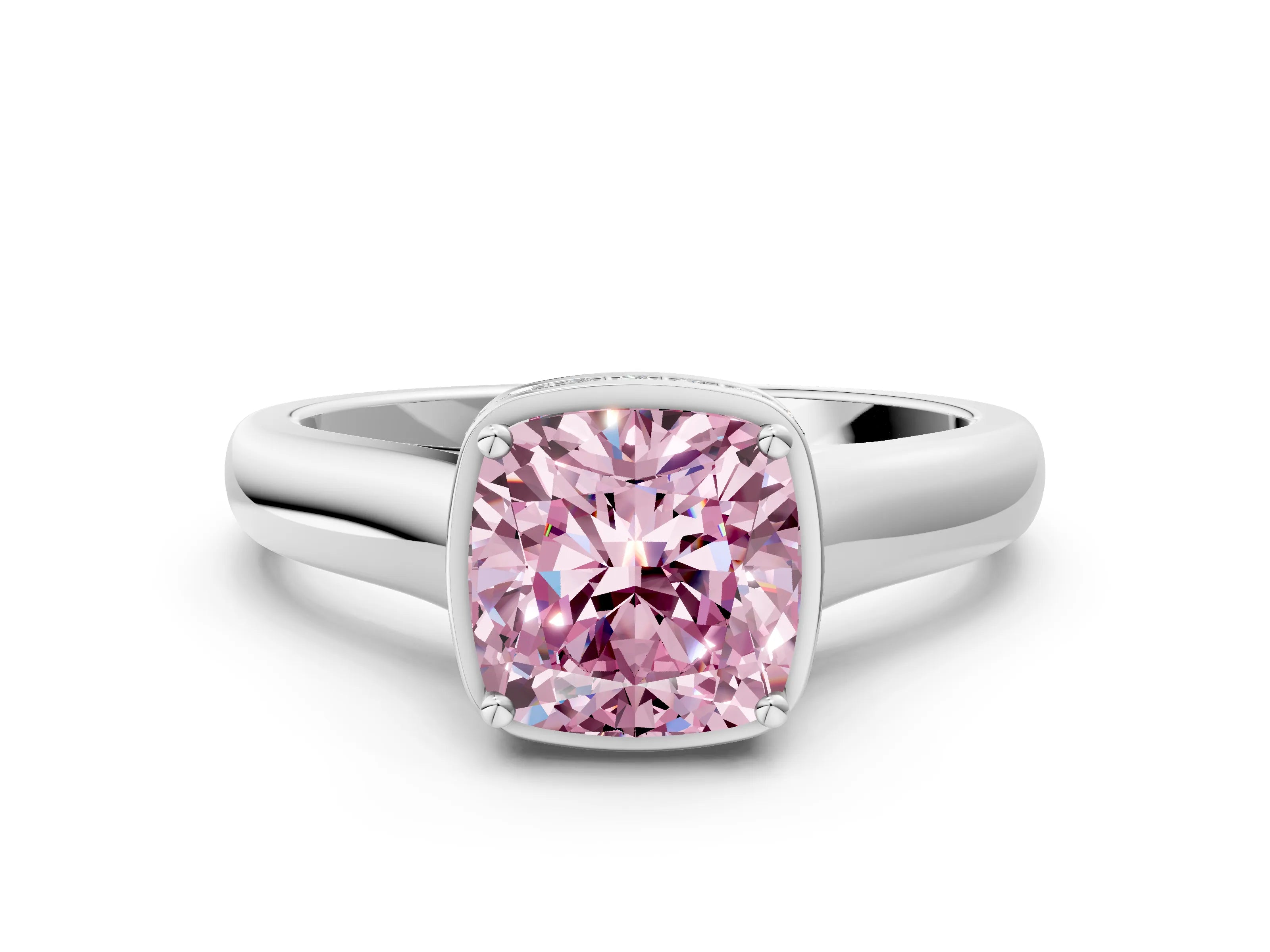 White gold Fancy Pink Cushion Cut Solitaire Diamond Engagement Ring with Four-Prong Setting and Tapered Band_12