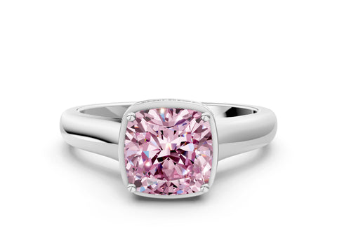 White gold Fancy Pink Cushion Cut Solitaire Diamond Engagement Ring with Four-Prong Setting and Tapered Band_12