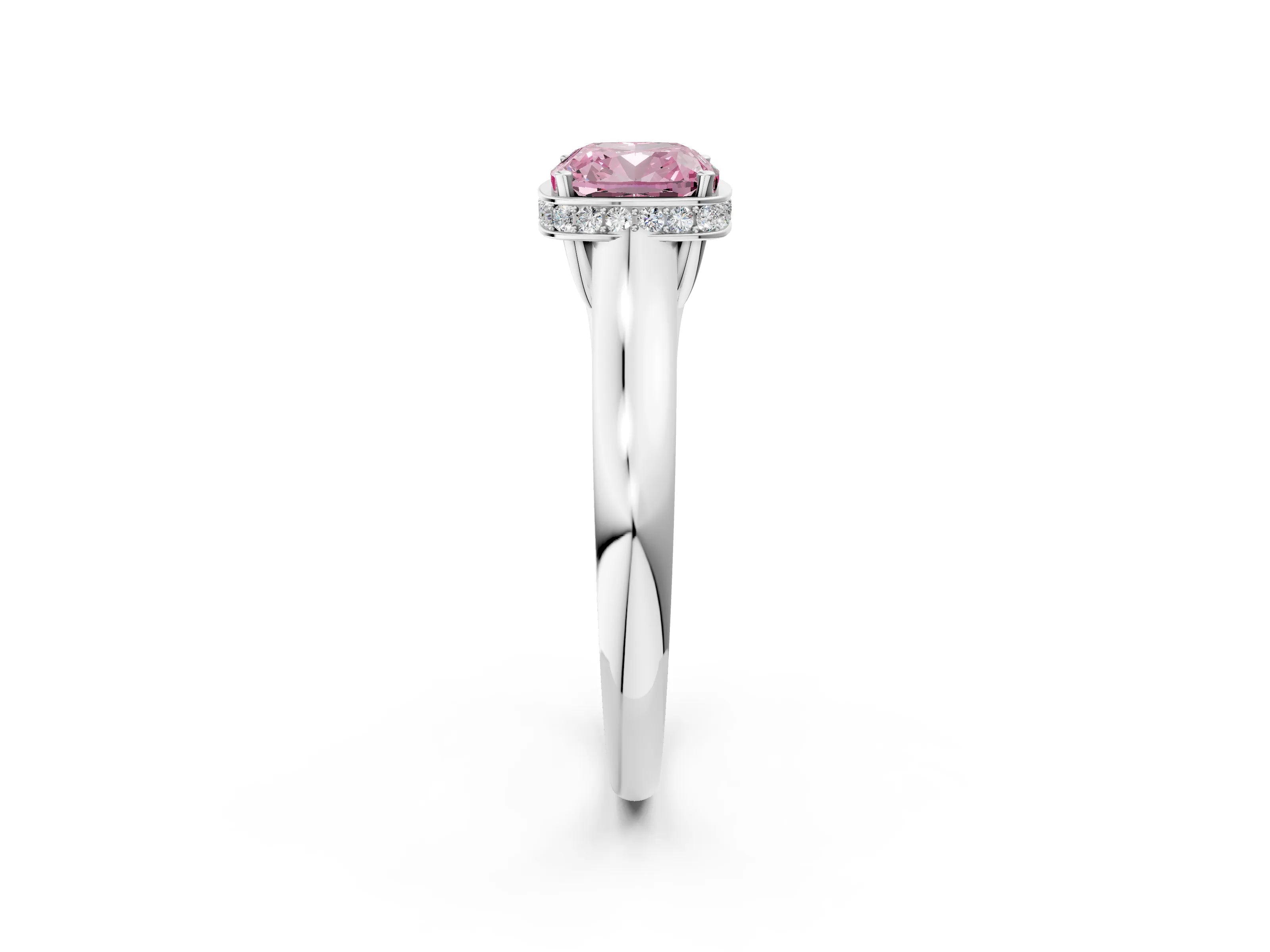 White gold Fancy Pink Cushion Cut Solitaire Diamond Engagement Ring with Four-Prong Setting and Tapered Band_14