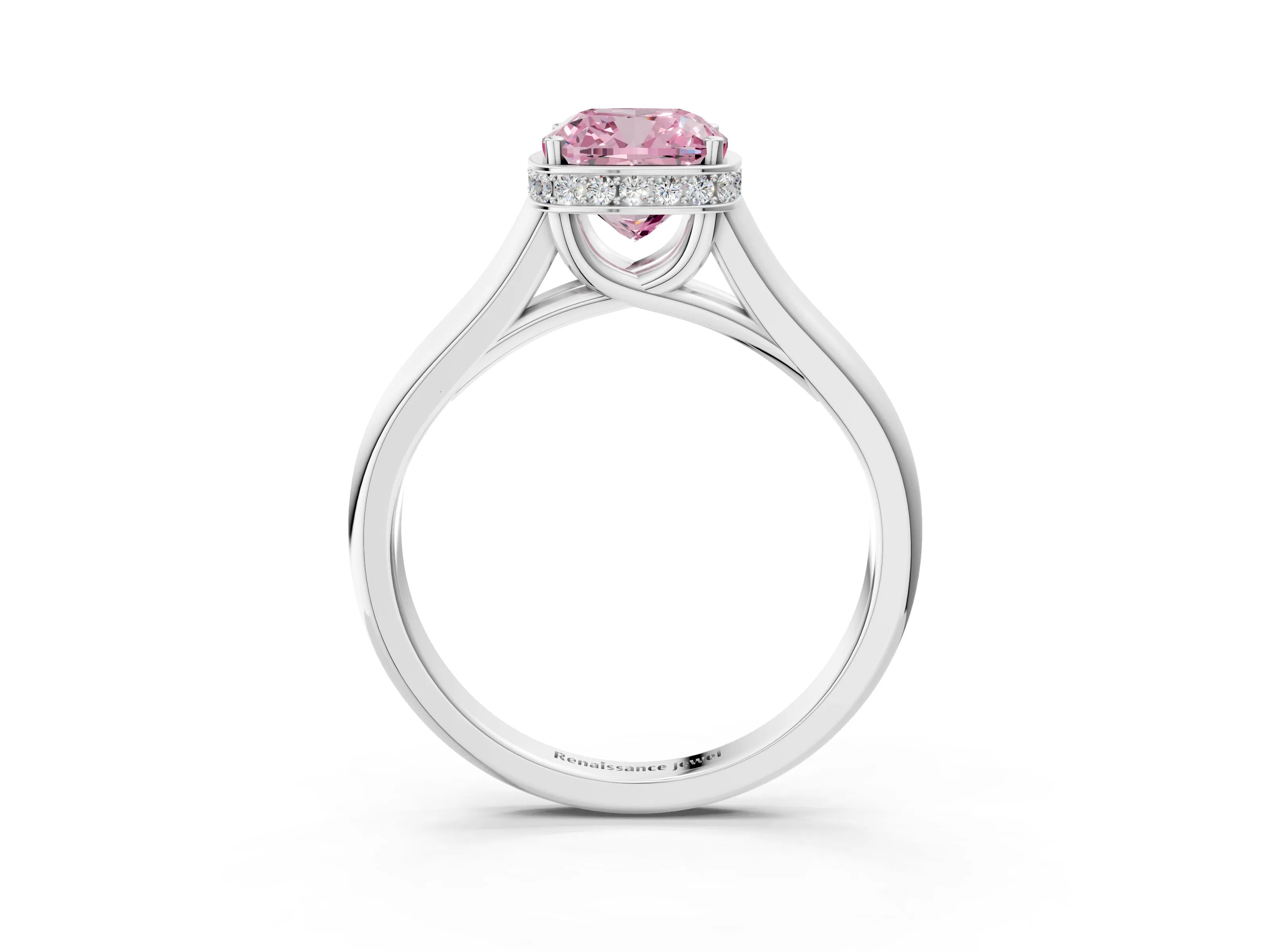 White gold Fancy Pink Cushion Cut Solitaire Diamond Engagement Ring with Four-Prong Setting and Tapered Band_15