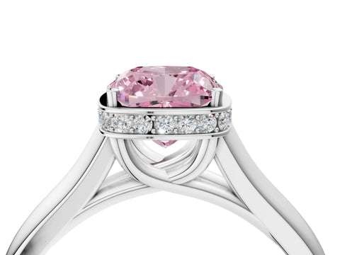 White gold Fancy Pink Cushion Cut Solitaire Diamond Engagement Ring with Four-Prong Setting and Tapered Band_16