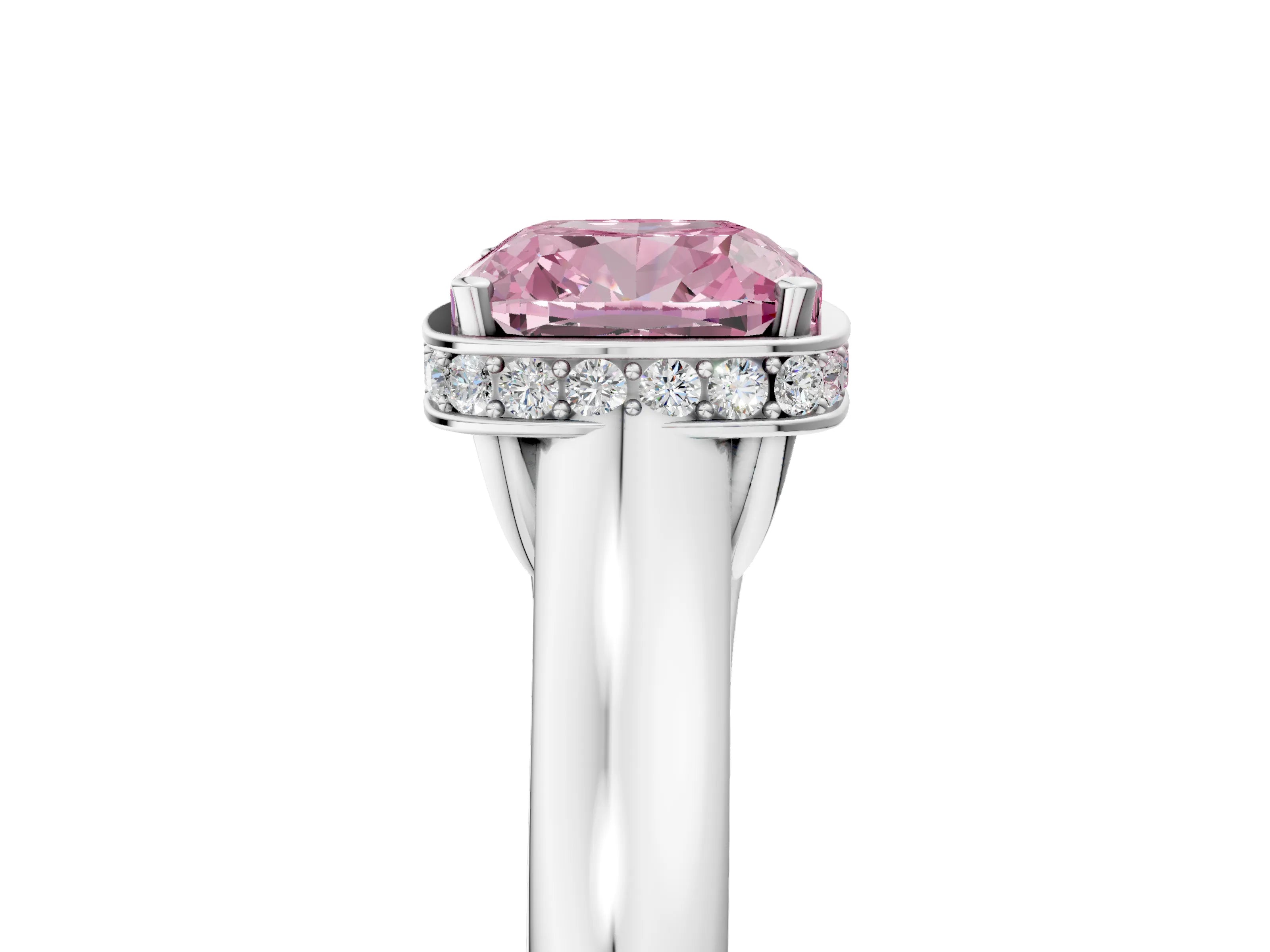 White gold Fancy Pink Cushion Cut Solitaire Diamond Engagement Ring with Four-Prong Setting and Tapered Band_17