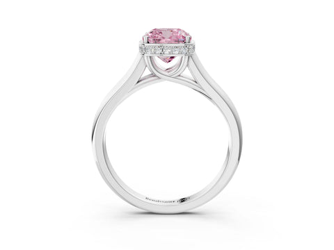 White gold Fancy Pink Cushion Cut Solitaire Diamond Engagement Ring with Four-Prong Setting and Tapered Band_3