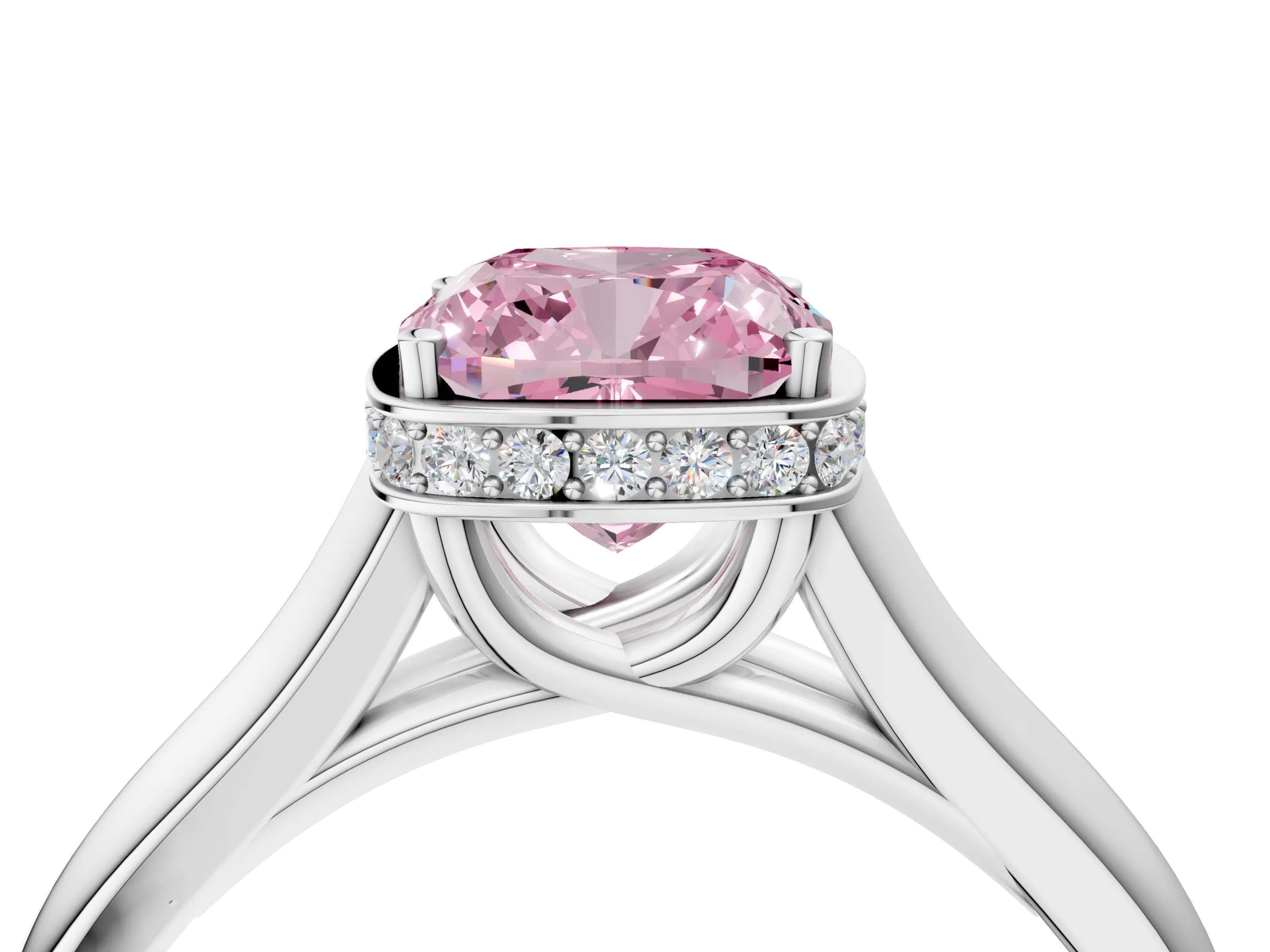White gold Fancy Pink Cushion Cut Solitaire Diamond Engagement Ring with Four-Prong Setting and Tapered Band_4
