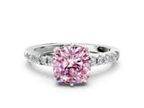 White gold Fancy Pink Cushion Cut Solitaire Diamond Engagement Ring with Pavé Band and Six-Prong Setting_12