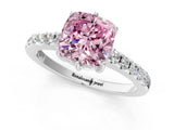 White gold Fancy Pink Cushion Cut Solitaire Diamond Engagement Ring with Pavé Band and Six-Prong Setting_13