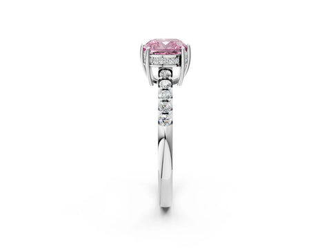 White gold Fancy Pink Cushion Cut Solitaire Diamond Engagement Ring with Pavé Band and Six-Prong Setting_14