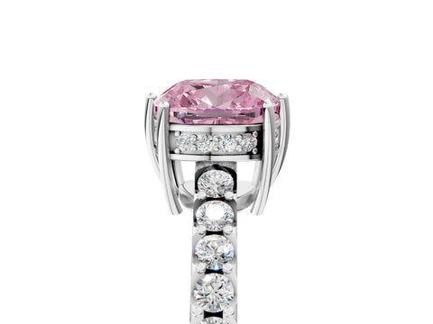 White gold Fancy Pink Cushion Cut Solitaire Diamond Engagement Ring with Pavé Band and Six-Prong Setting_17