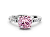White gold Fancy Pink Cushion Cut Solitaire Diamond Engagement Ring with Pavé Band and Six-Prong Setting_24