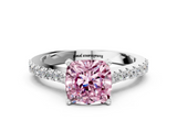White gold Fancy Pink Cushion  Cut Solitaire Diamond Engagement Ring with Pave Band and Four-Prong Setting_147