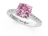 White gold Fancy Pink Cushion  Cut Solitaire Diamond Engagement Ring with Pave Band and Four-Prong Setting_148