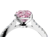 White gold Fancy Pink Cushion  Cut Solitaire Diamond Engagement Ring with Pave Band and Four-Prong Setting_151
