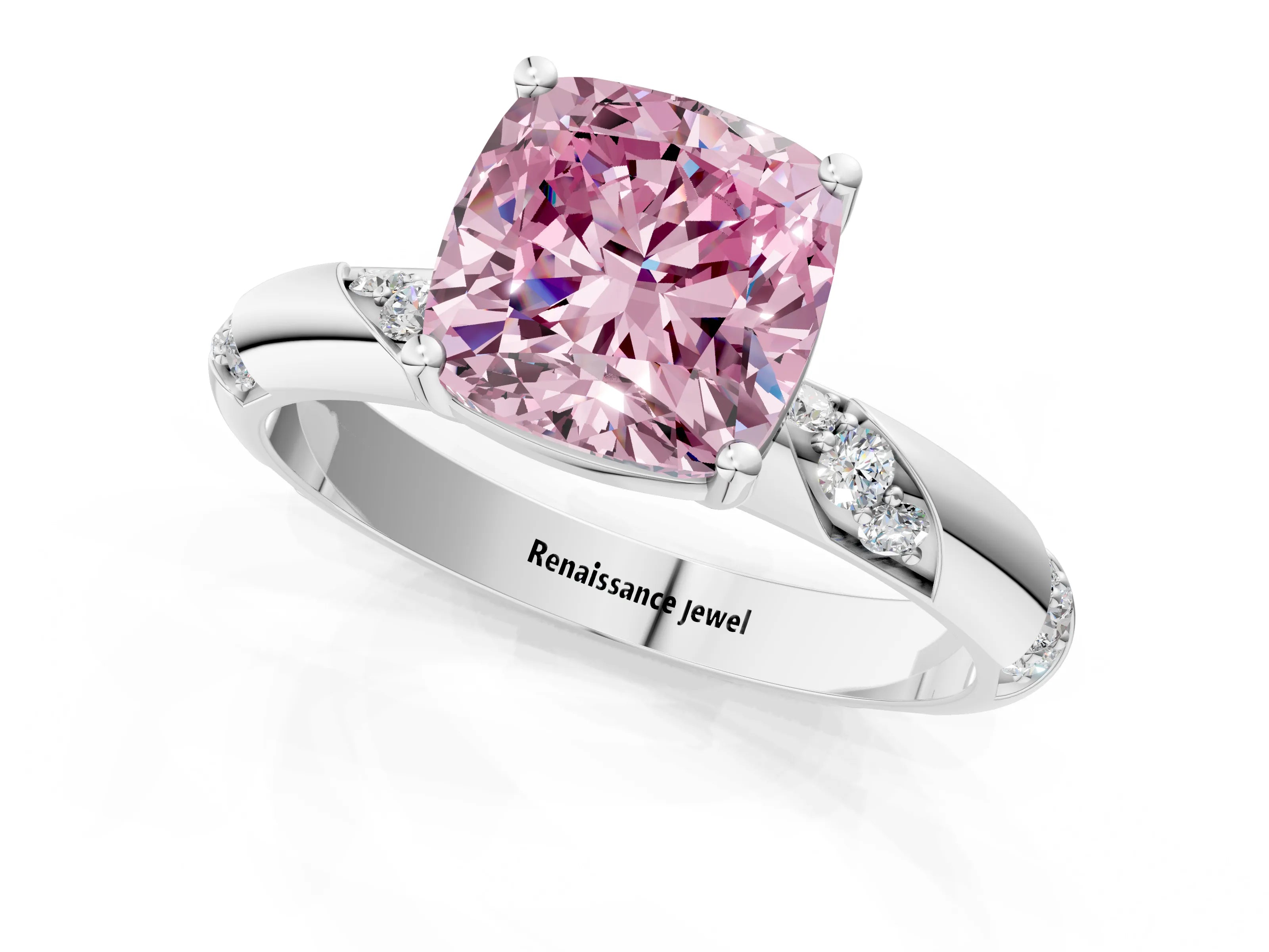 White gold Fancy Pink Cushion Cut Solitaire Diamond Engagement Ring with Twisted Pave Band and Four-Prong Setting_39