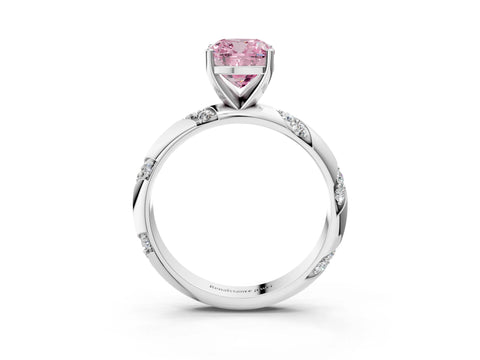 White gold Fancy Pink Cushion Cut Solitaire Diamond Engagement Ring with Twisted Pave Band and Four-Prong Setting_40