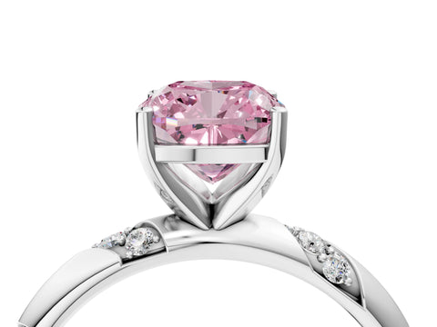 White gold Fancy Pink Cushion Cut Solitaire Diamond Engagement Ring with Twisted Pave Band and Four-Prong Setting_42