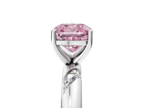 White gold Fancy Pink Cushion Cut Solitaire Diamond Engagement Ring with Twisted Pave Band and Four-Prong Setting_43