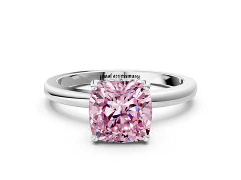 White gold Fancy Pink Cushion Cut Solitaire Diamond Ring with Prong Setting and Plain Band_12