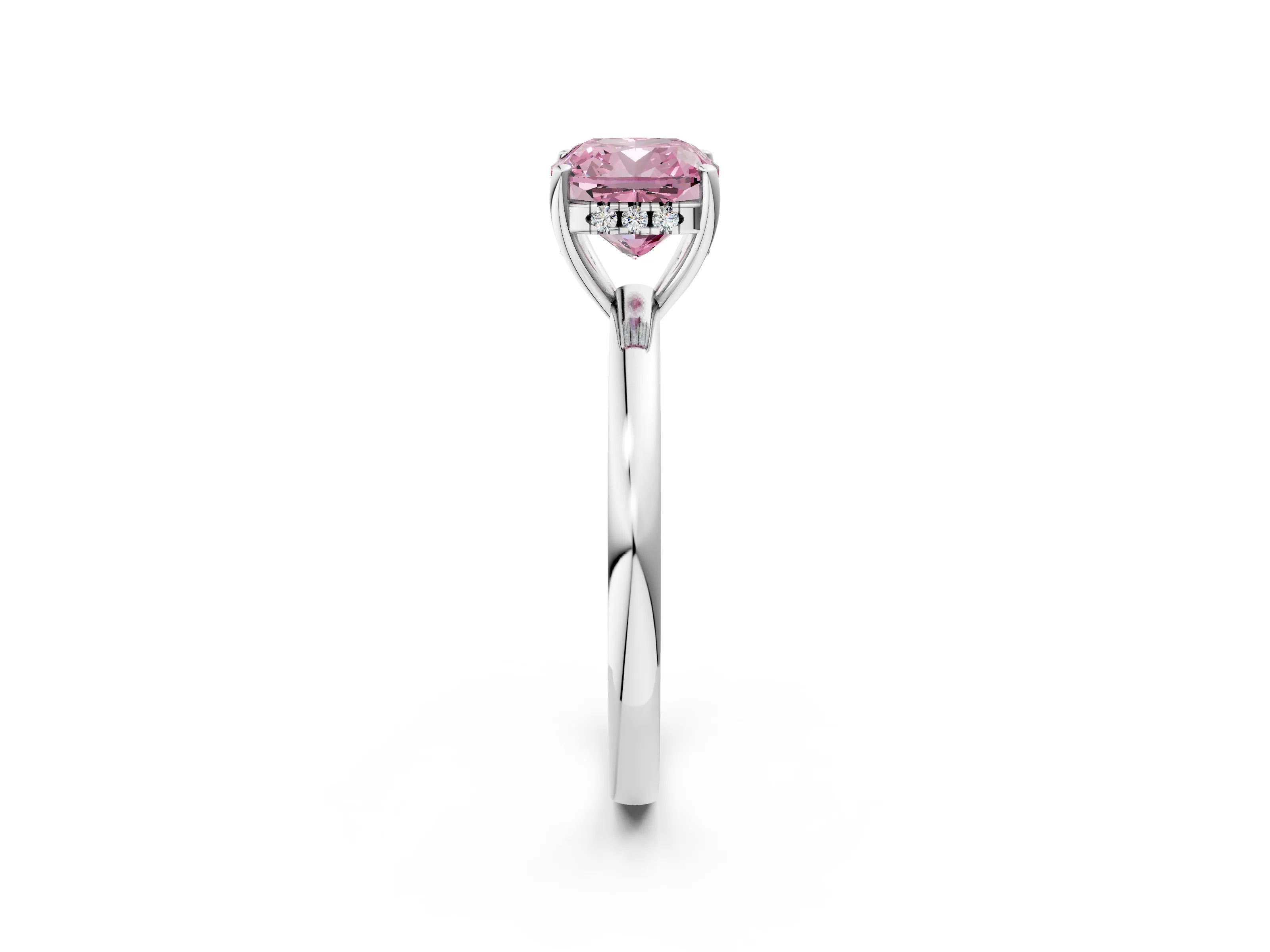White gold Fancy Pink Cushion Cut Solitaire Diamond Ring with Prong Setting and Plain Band_14