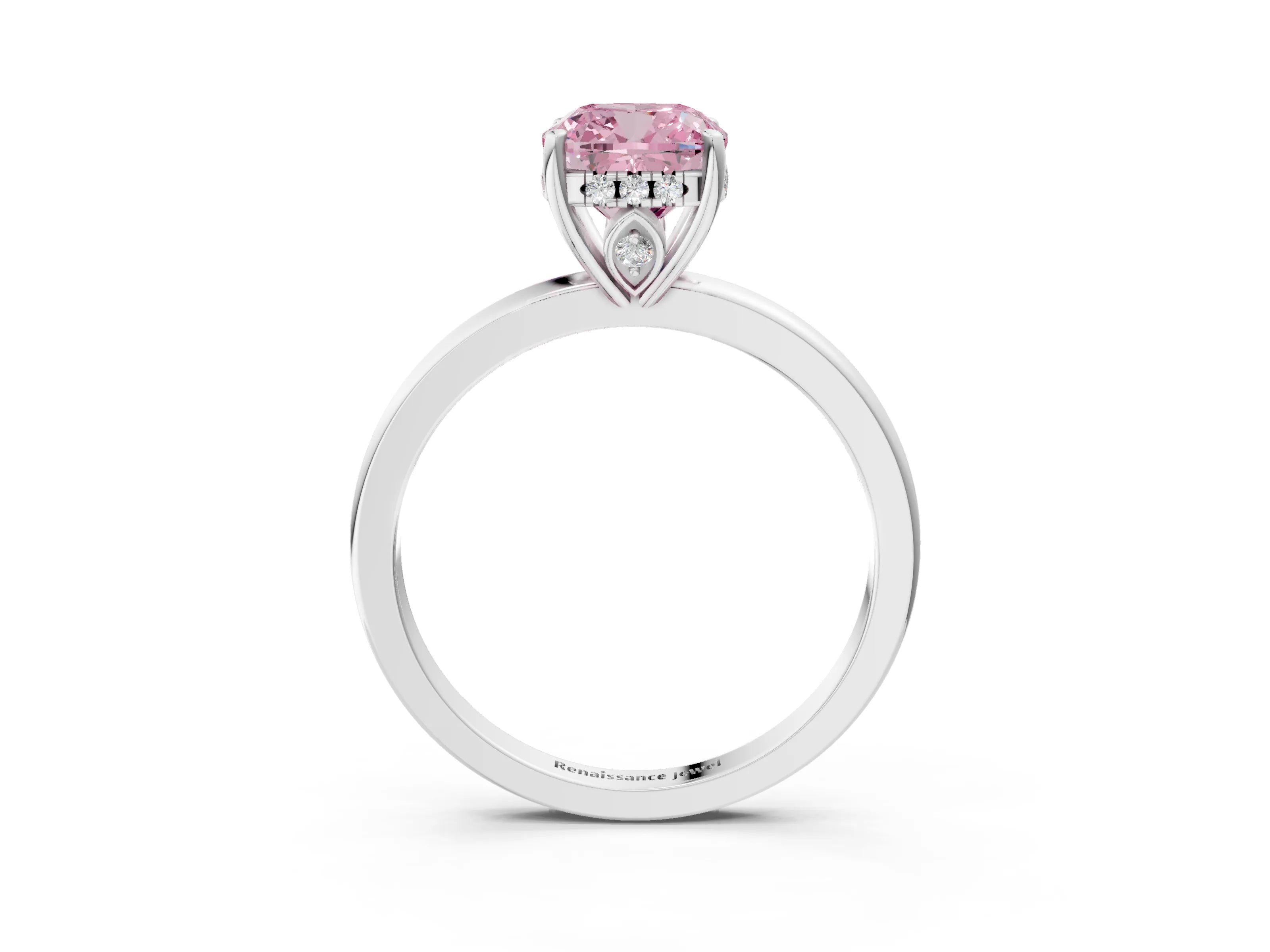White gold Fancy Pink Cushion Cut Solitaire Diamond Ring with Prong Setting and Plain Band_15