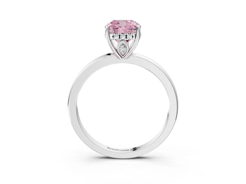 White gold Fancy Pink Cushion Cut Solitaire Diamond Ring with Prong Setting and Plain Band_15