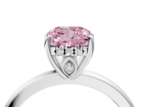White gold Fancy Pink Cushion Cut Solitaire Diamond Ring with Prong Setting and Plain Band_16