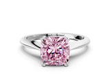 White gold Fancy Pink Cushion Cut Solitaire Diamond Ring with Six-Prong Setting and Classic Band_56