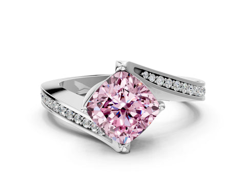 White gold Fancy Pink Cushion Cut Solitaire Diamond Twist Band with Pavé Setting and Four-Prong Setting_12