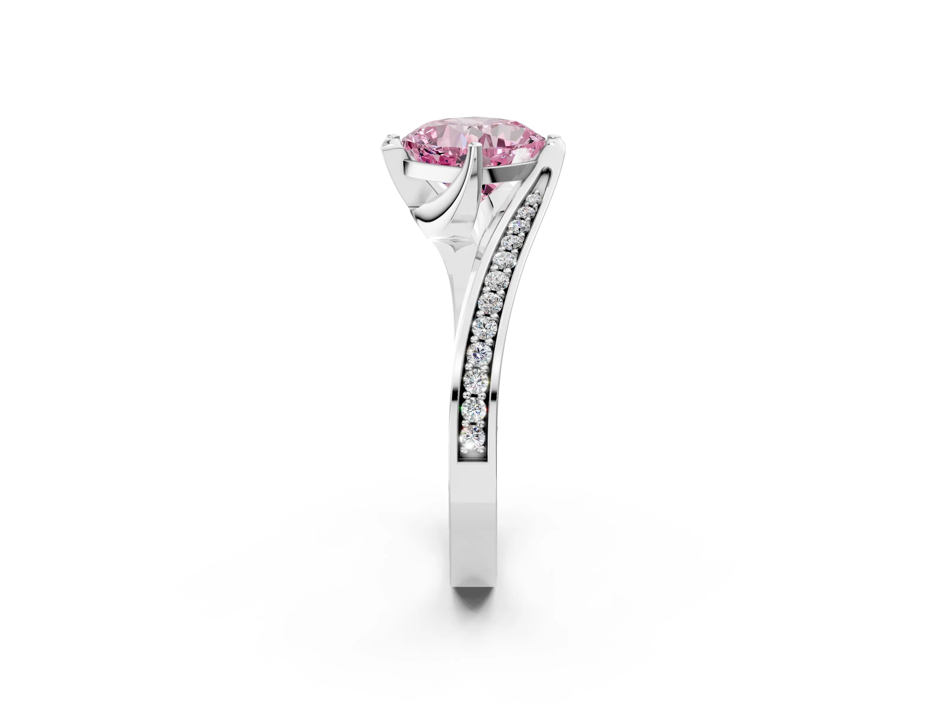 White gold Fancy Pink Cushion Cut Solitaire Diamond Twist Band with Pavé Setting and Four-Prong Setting_14