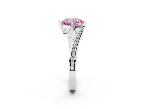 White gold Fancy Pink Cushion Cut Solitaire Diamond Twist Band with Pavé Setting and Four-Prong Setting_14