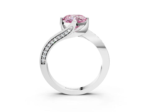 White gold Fancy Pink Cushion Cut Solitaire Diamond Twist Band with Pavé Setting and Four-Prong Setting_15