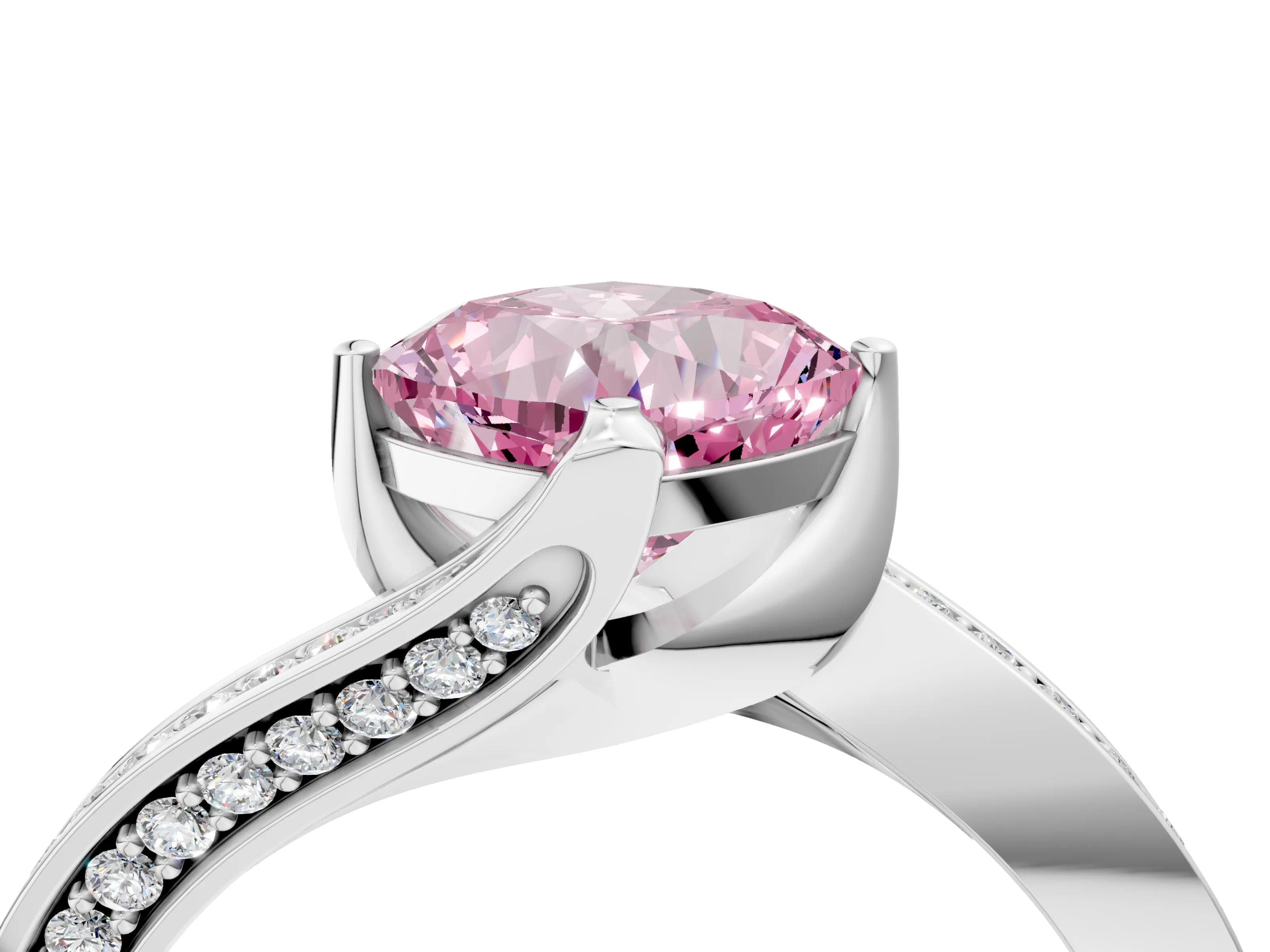 White gold Fancy Pink Cushion Cut Solitaire Diamond Twist Band with Pavé Setting and Four-Prong Setting_16