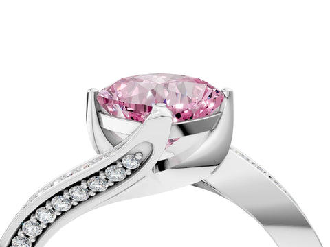 White gold Fancy Pink Cushion Cut Solitaire Diamond Twist Band with Pavé Setting and Four-Prong Setting_16