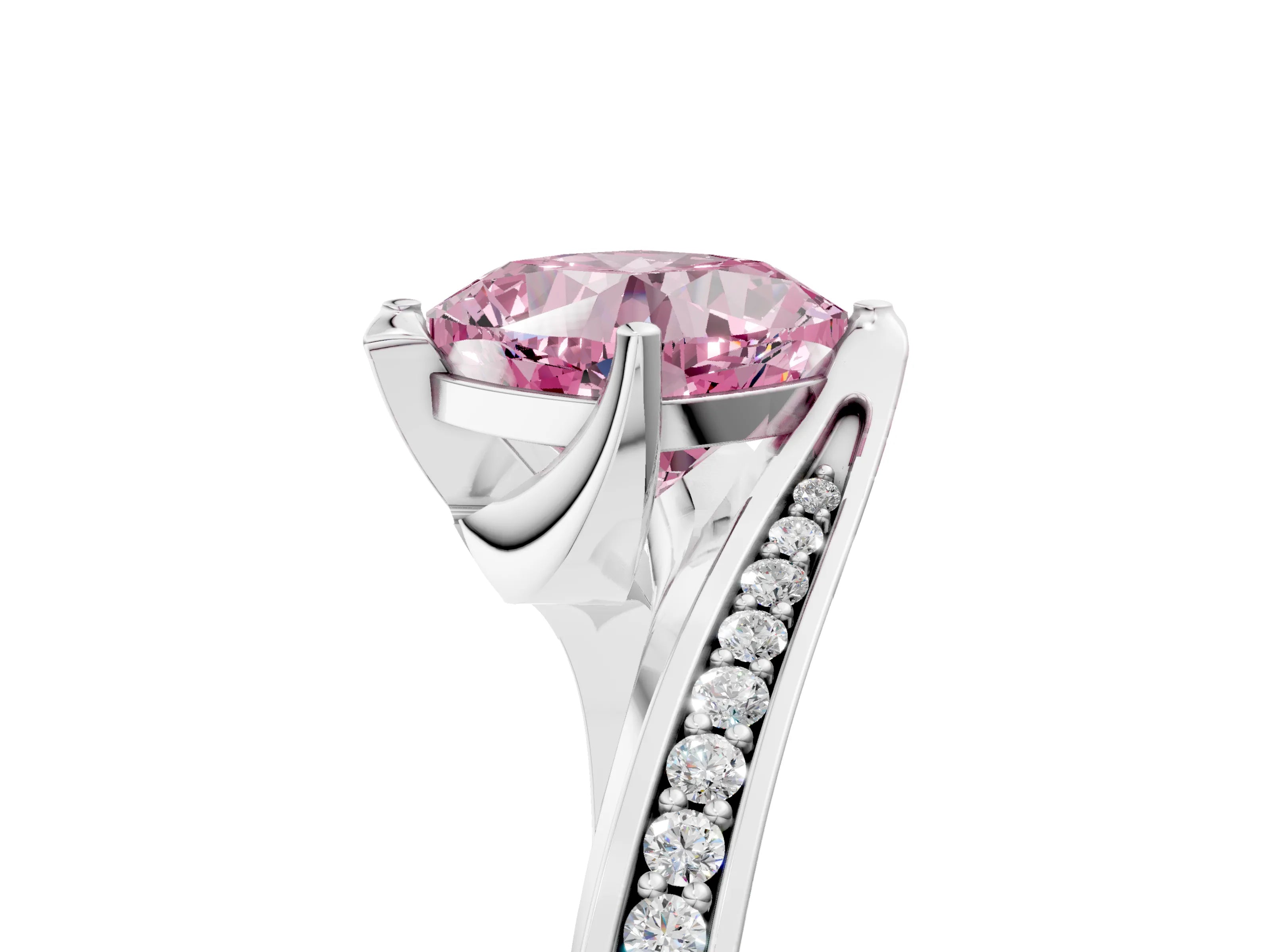 White gold Fancy Pink Cushion Cut Solitaire Diamond Twist Band with Pavé Setting and Four-Prong Setting_17