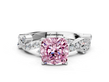 White gold Fancy Pink Cushion  Cut Solitaire Diamond Twisted Band with Pave Setting_82