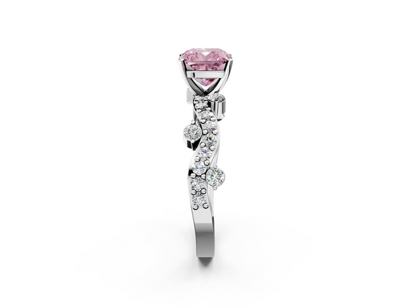 Platinum Fancy Pink Cushion  Cut Solitaire Diamond Twisted Band with Pave Setting