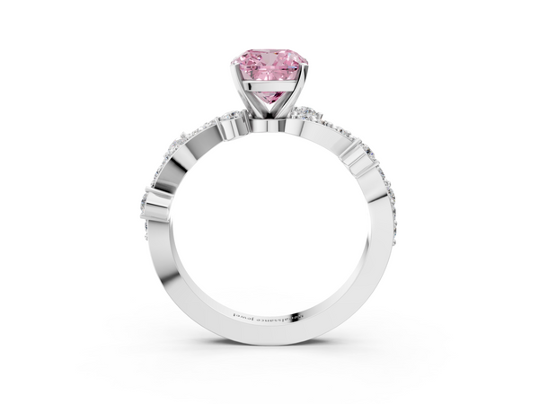 Platinum Fancy Pink Cushion  Cut Solitaire Diamond Twisted Band with Pave Setting