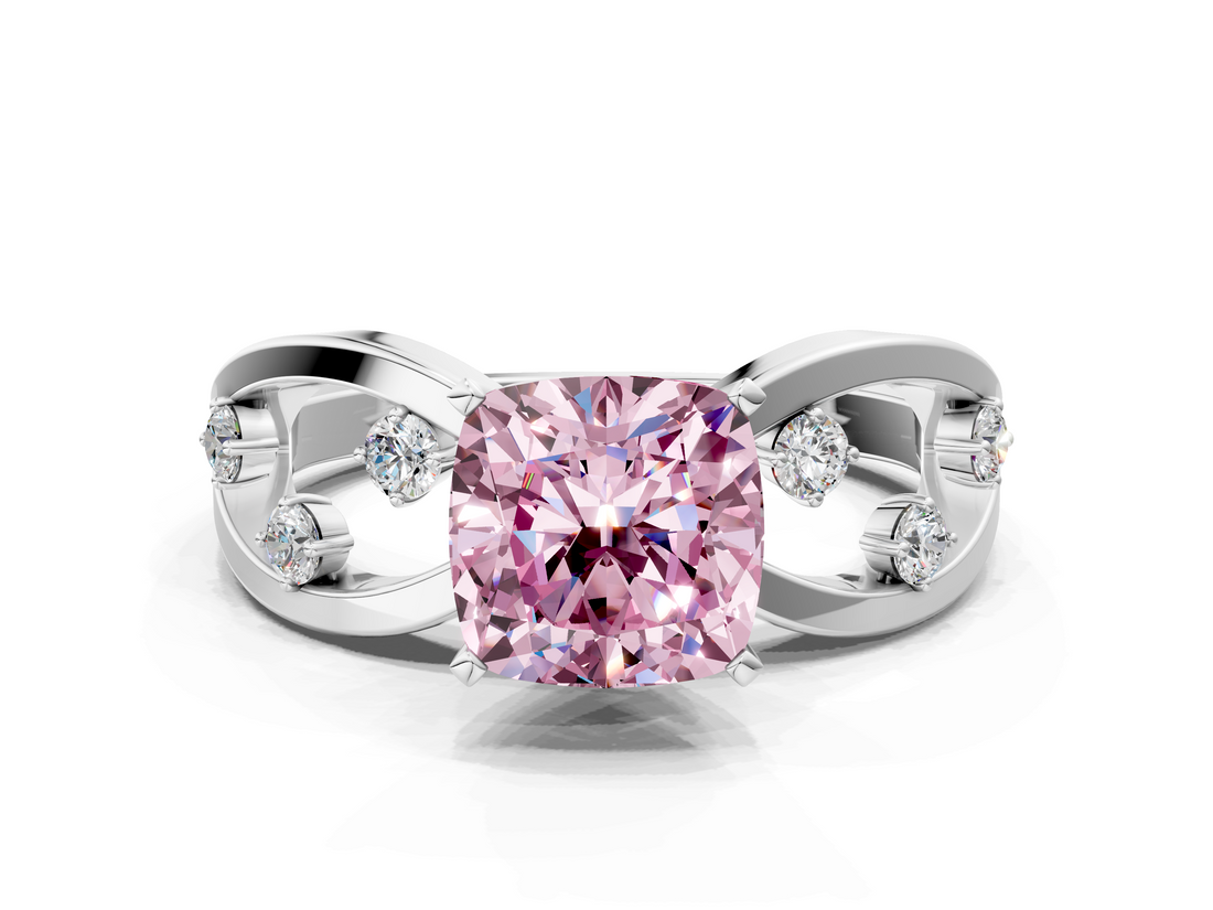 White gold Fancy Pink Cushion  Cut Solitaire Diamond with Side Stones on Criss-Cross Band and Four-Prong Setting_3