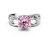 White gold Fancy Pink Cushion  Cut Solitaire Diamond with Side Stones on Criss-Cross Band and Four-Prong Setting_3