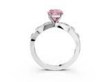 White gold Fancy Pink Cushion  Cut Solitaire Diamond with Side Stones on Criss-Cross Band and Four-Prong Setting_6